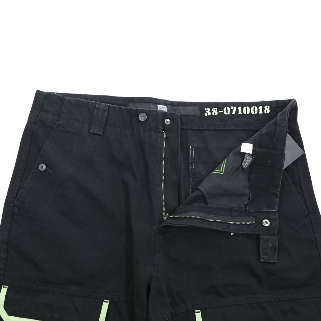 Marithe Francois Girbaud Taped Para Shuttle Shorts Black Leaf Green Shuttle Tape Baggy Cargo Y2K Size 42