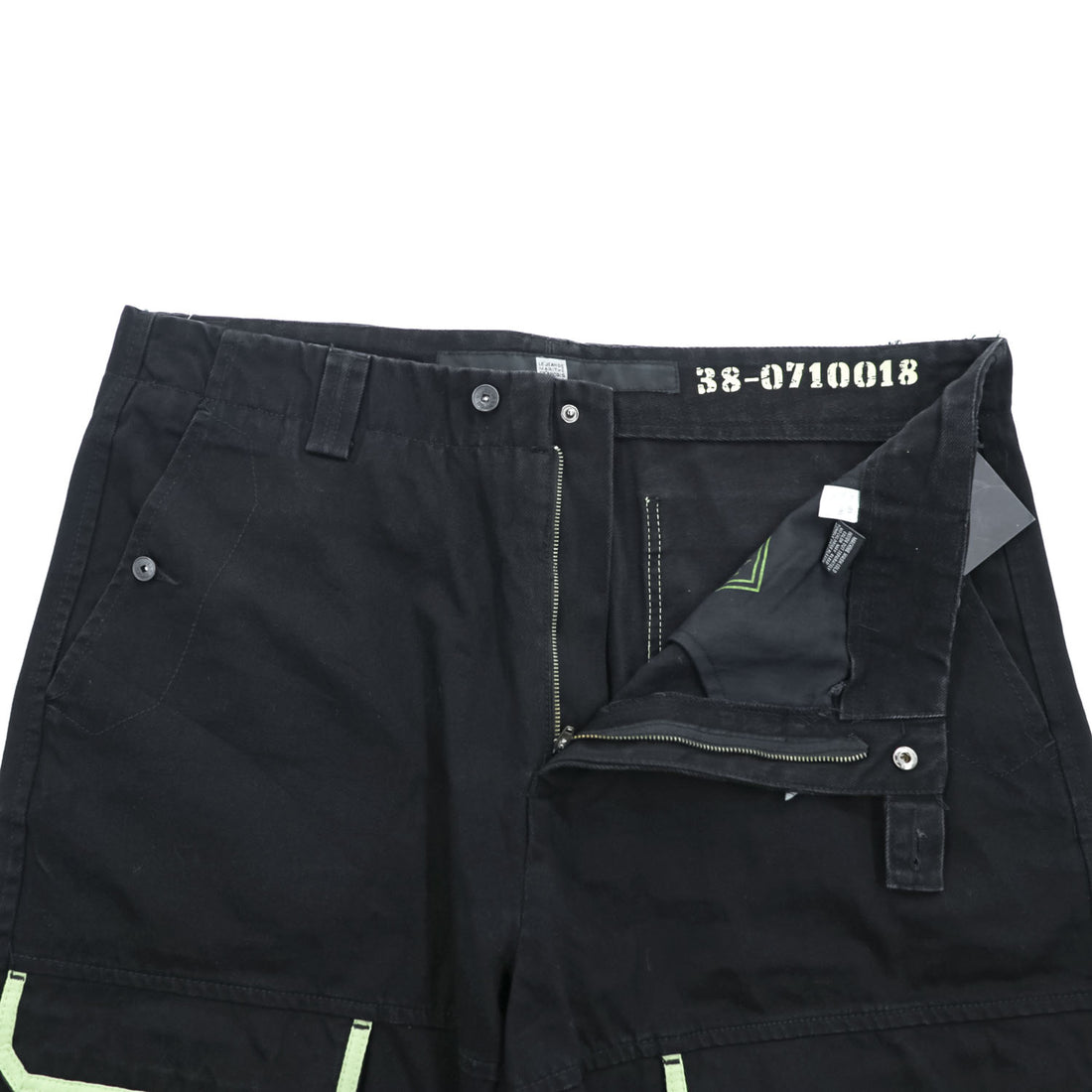 Marithe Francois Girbaud Taped Para Shuttle Shorts Black Leaf Green Shuttle Tape Baggy Cargo Y2K Size 42