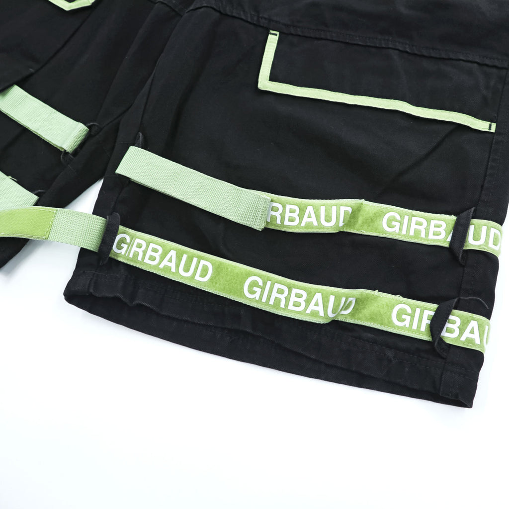 Marithe Francois Girbaud Taped Para Shuttle Shorts Black Leaf Green Shuttle Tape Baggy Cargo Y2K Size 42