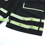 Marithe Francois Girbaud Taped Para Shuttle Shorts Black Leaf Green Shuttle Tape Baggy Cargo Y2K Size 42