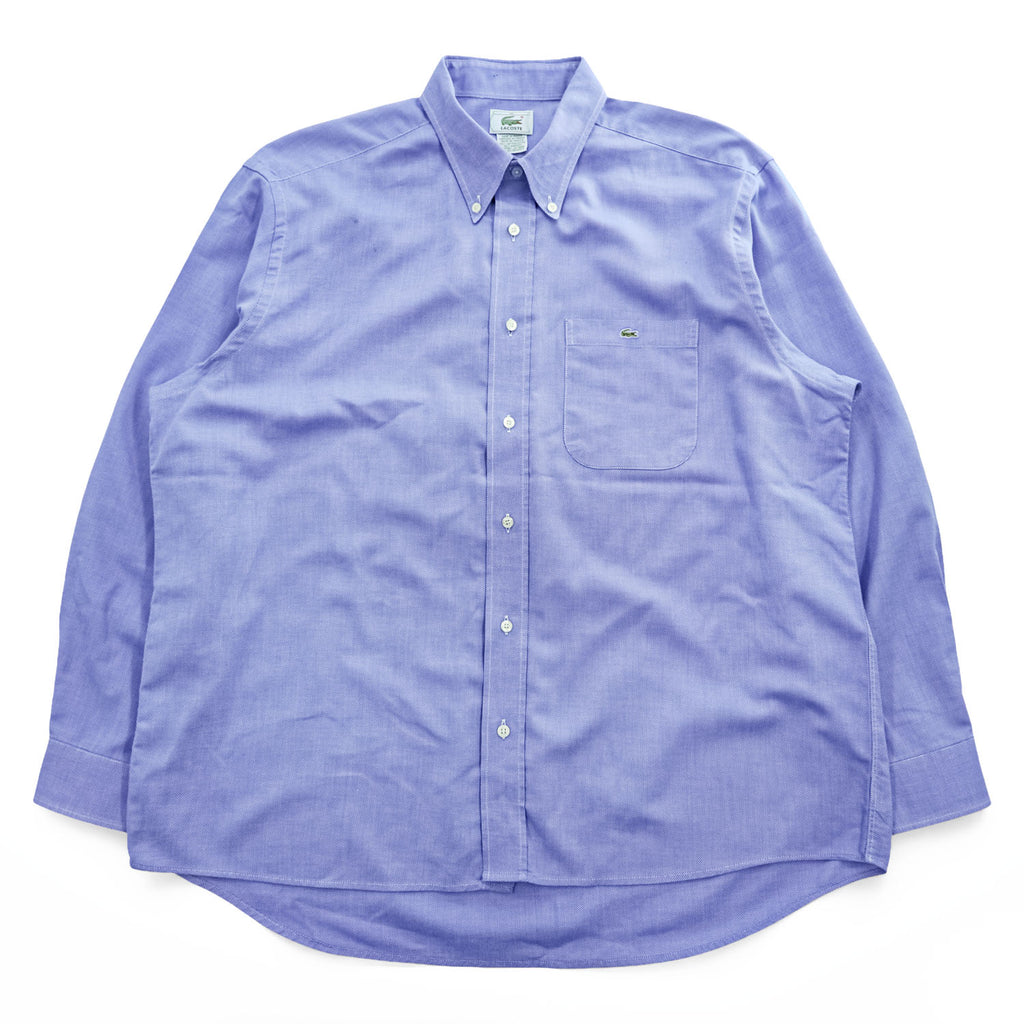 LACOSTE フランス製 80年代 ヴィンテージ 長袖ボタンダウンシャツ XL ブルー フレンチラコステ ワニロゴ 胸ポケット