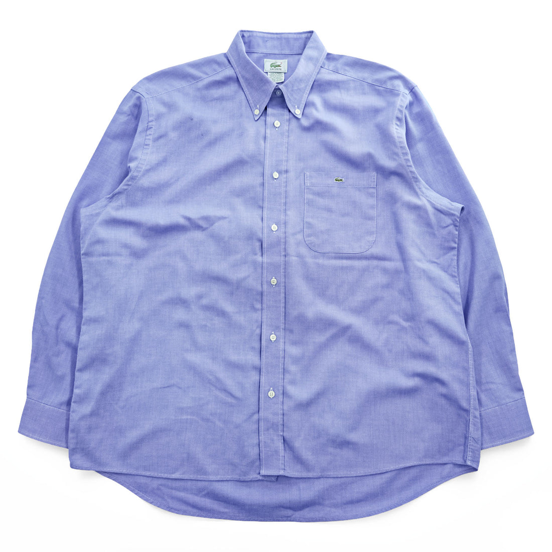 LACOSTE フランス製 80年代 ヴィンテージ 長袖ボタンダウンシャツ XL ブルー フレンチラコステ ワニロゴ 胸ポケット