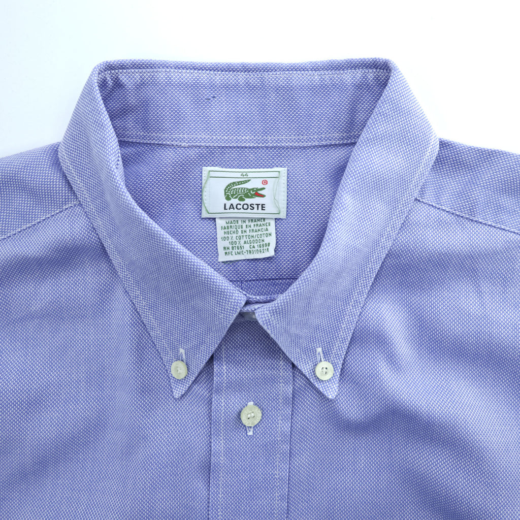 LACOSTE フランス製 80年代 ヴィンテージ 長袖ボタンダウンシャツ XL ブルー フレンチラコステ ワニロゴ 胸ポケット