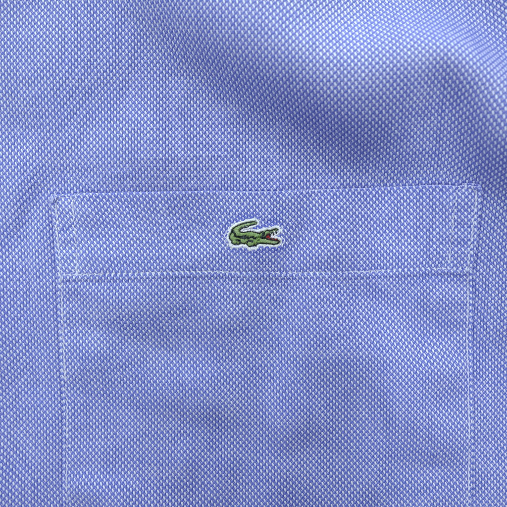 LACOSTE フランス製 80年代 ヴィンテージ 長袖ボタンダウンシャツ XL ブルー フレンチラコステ ワニロゴ 胸ポケット