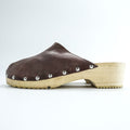 Made in Italy Brown Leather Studded Clog Mules Wooden Sole Women EU36 US6 Vintage Style