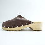 Made in Italy Brown Leather Studded Clog Mules Wooden Sole Women EU36 US6 Vintage Style