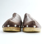 Made in Italy Brown Leather Studded Clog Mules Wooden Sole Women EU36 US6 Vintage Style