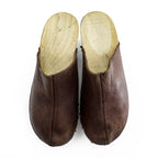 Made in Italy Brown Leather Studded Clog Mules Wooden Sole Women EU36 US6 Vintage Style