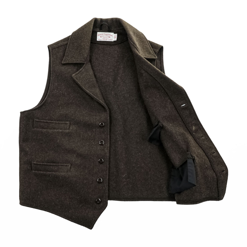 Filson Genuine Garments Western Wool Vest Dark Brown USA Made Mens XL 100% Wool Vintage Lapel 4 Pocket