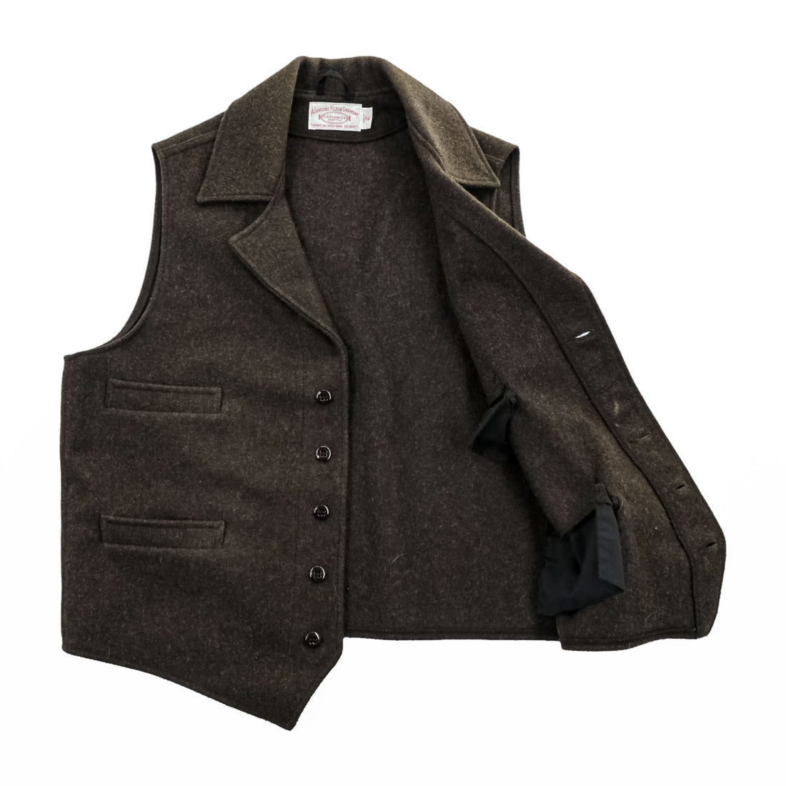 Filson Genuine Garments Western Wool Vest Dark Brown USA Made Mens XL 100% Wool Vintage Lapel 4 Pocket