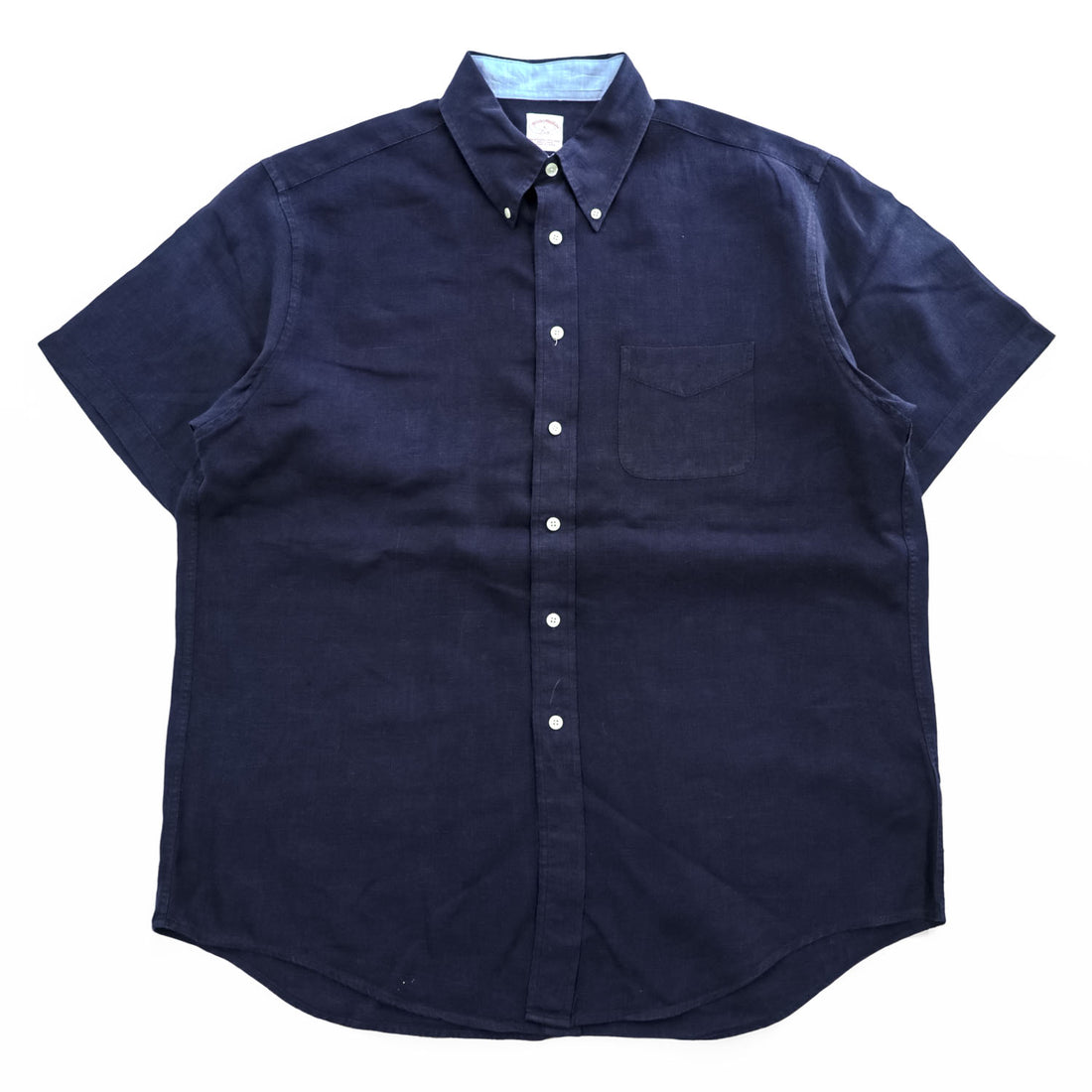 Brooks Brothers 346  半袖リネンシャツ L ネイビー 麻100% ボタンダウン