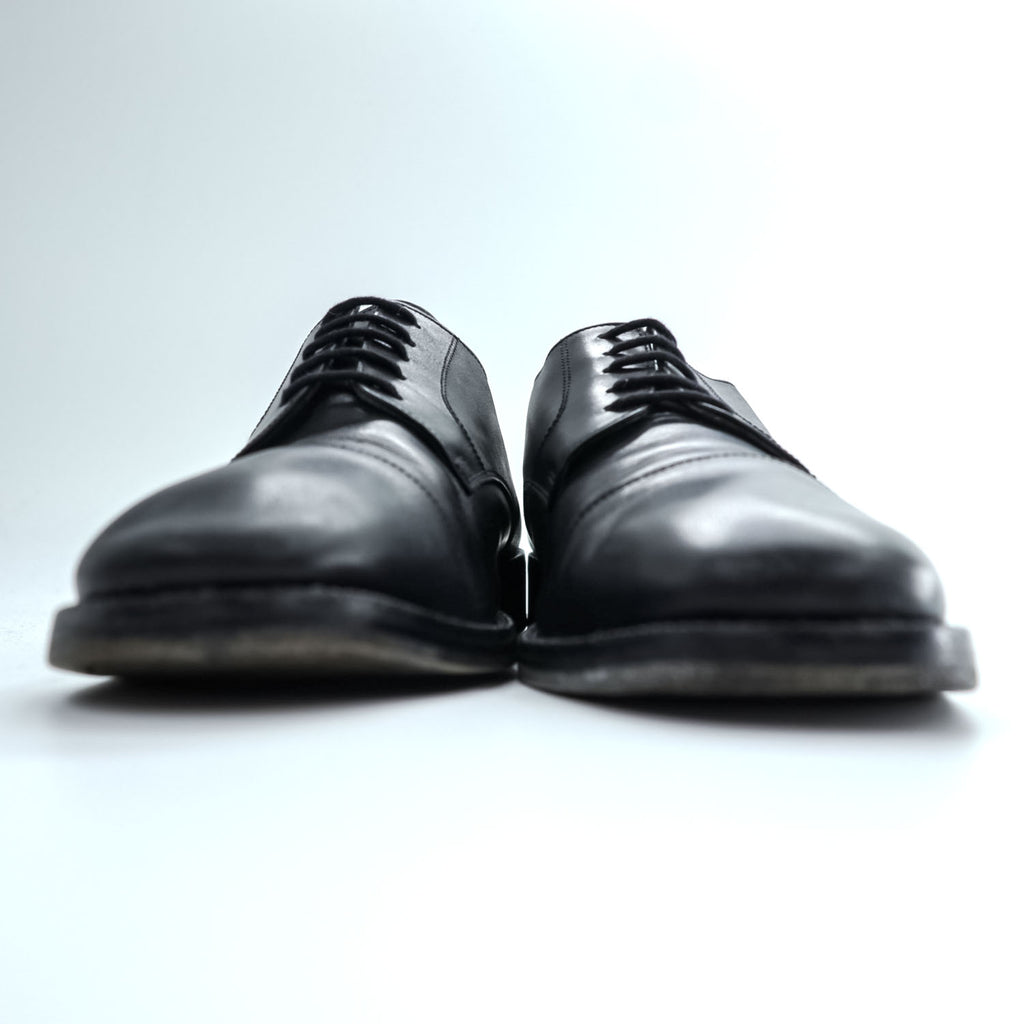 CLERGET CHAUSSURES Black Leather Cap Toe Derby Oxford Dress Shoes Square Toe Leather Sole US Size 8