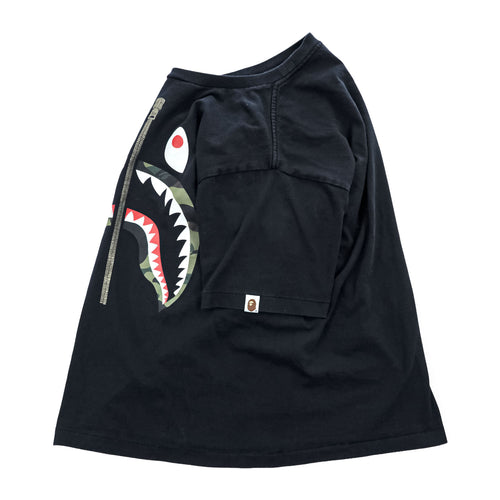 A Bathing Ape BAPE Shark Face Graphic T Shirt Black Camo Zipper Print Mens M NOWHERE Tag