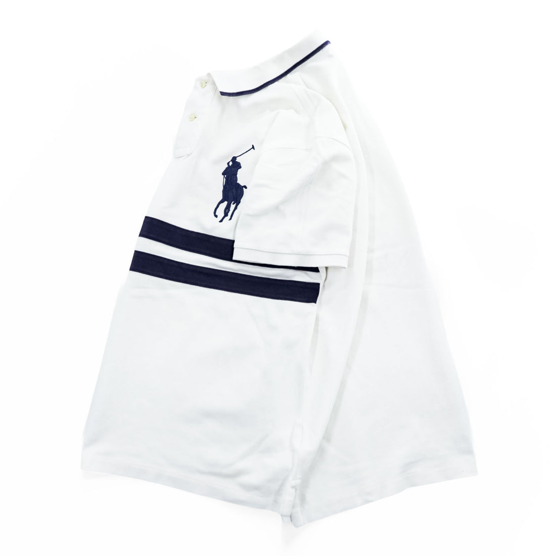 Polo Ralph Lauren 半袖 ポロシャツ CUSTOM SLIM FIT M ホワイト ネイビー ビッグポニー エンブレム