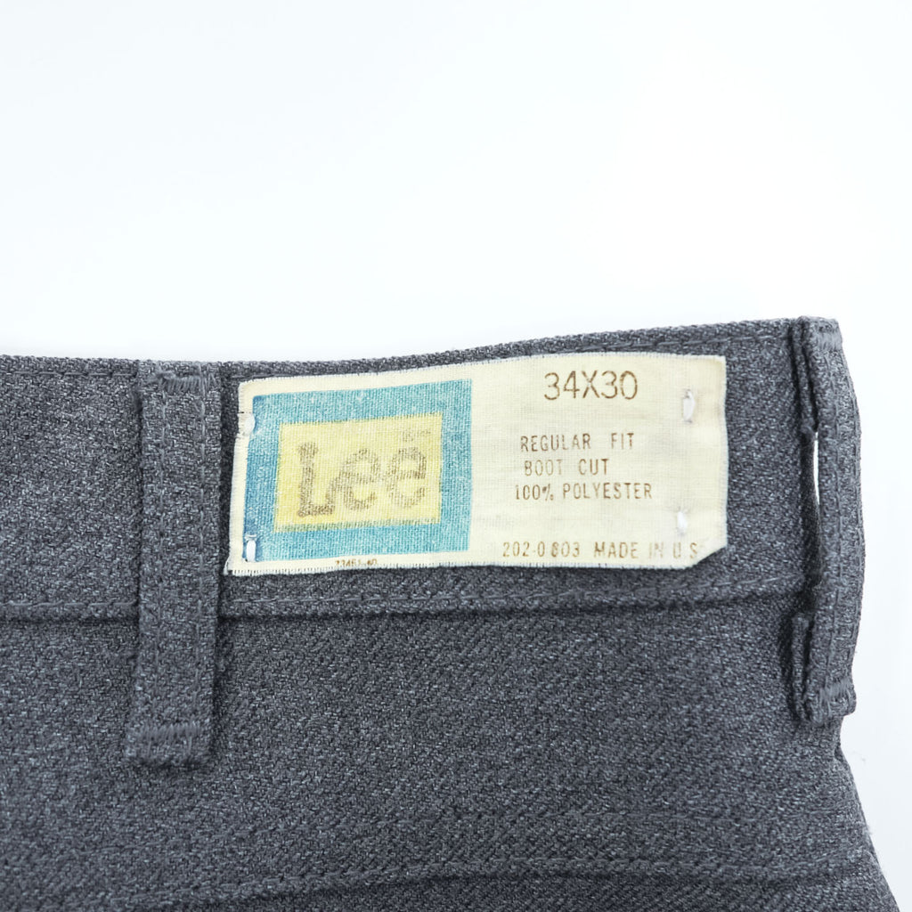 70s Lee 202-0603 Polyester Boot Cut Pants Men’s 34x30 Charcoal Gray Talon Zip USA Union Made Raw Hem