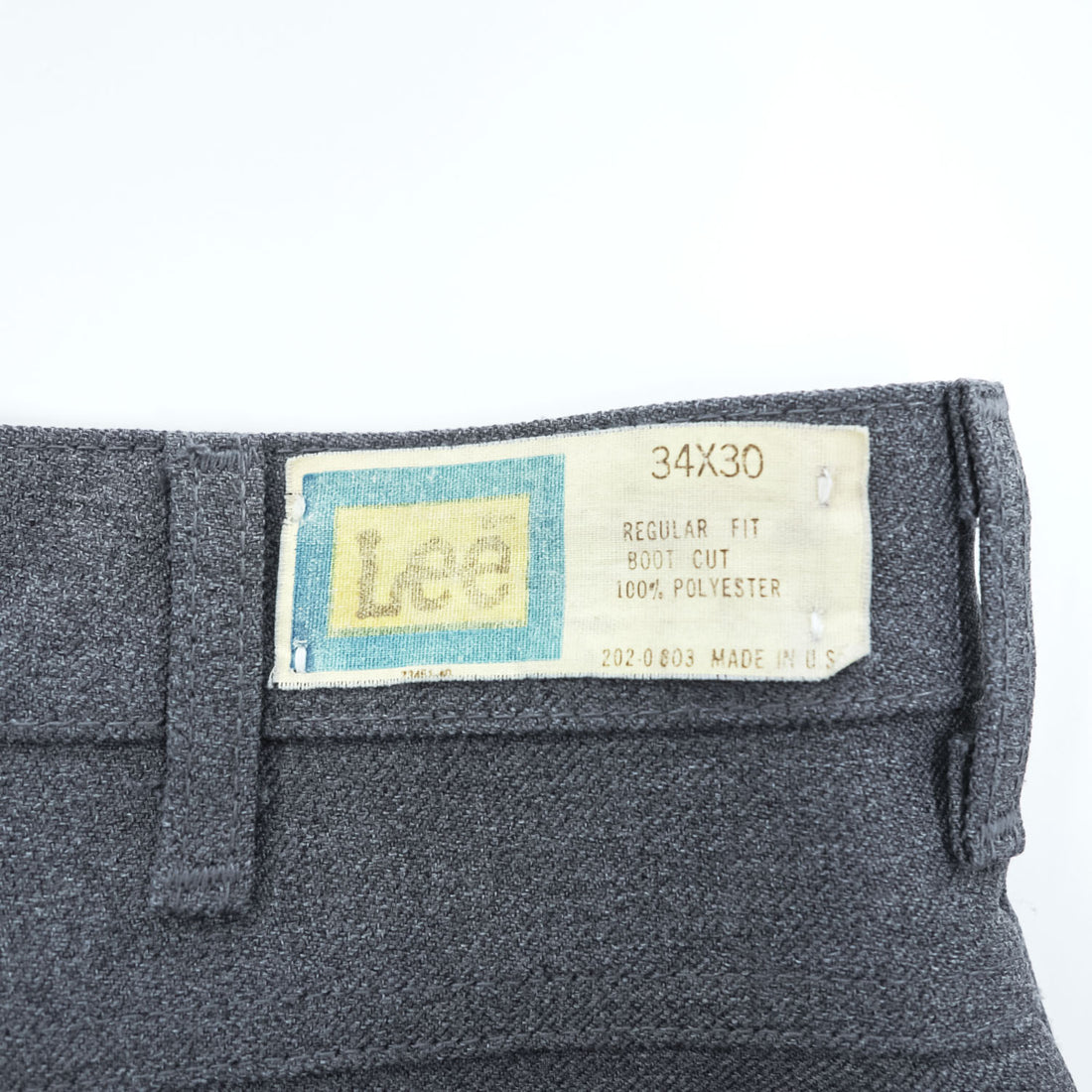 70s Lee 202-0603 Polyester Boot Cut Pants Men’s 34x30 Charcoal Gray Talon Zip USA Union Made Raw Hem