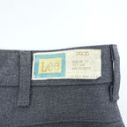70s Lee 202-0603 Polyester Boot Cut Pants Men’s 34x30 Charcoal Gray Talon Zip USA Union Made Raw Hem