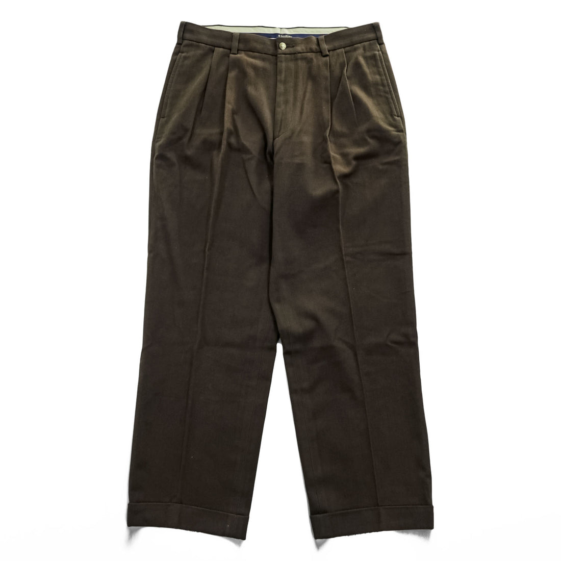 Brooks Brothers ワイド 2タック スラックス パンツ L ブラウン プリーツ ダブルカフス モールスキン