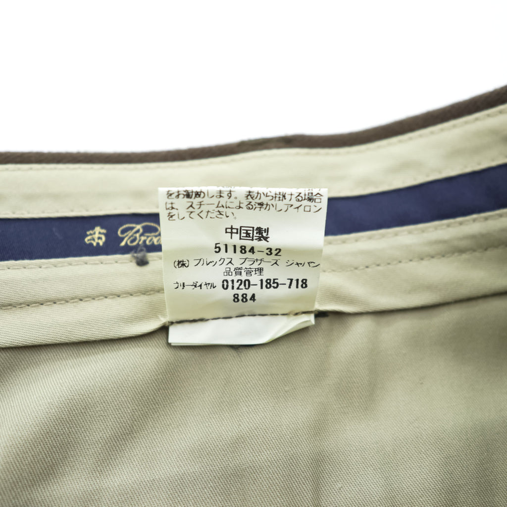 Brooks Brothers ワイド 2タック スラックス パンツ L ブラウン プリーツ ダブルカフス モールスキン
