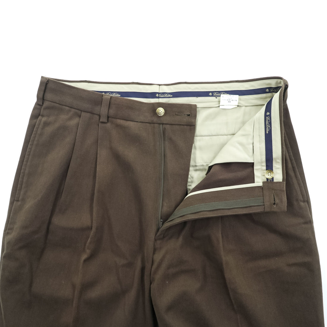 Brooks Brothers ワイド 2タック スラックス パンツ L ブラウン プリーツ ダブルカフス モールスキン