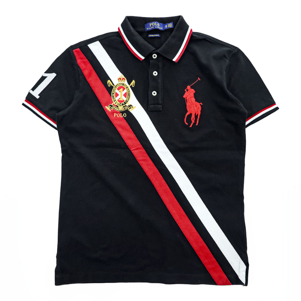 Polo Ralph Lauren ポロシャツ XS ブラック CUSTOM SLIM FIT ビッグポニー エンブレム ラインデザイン