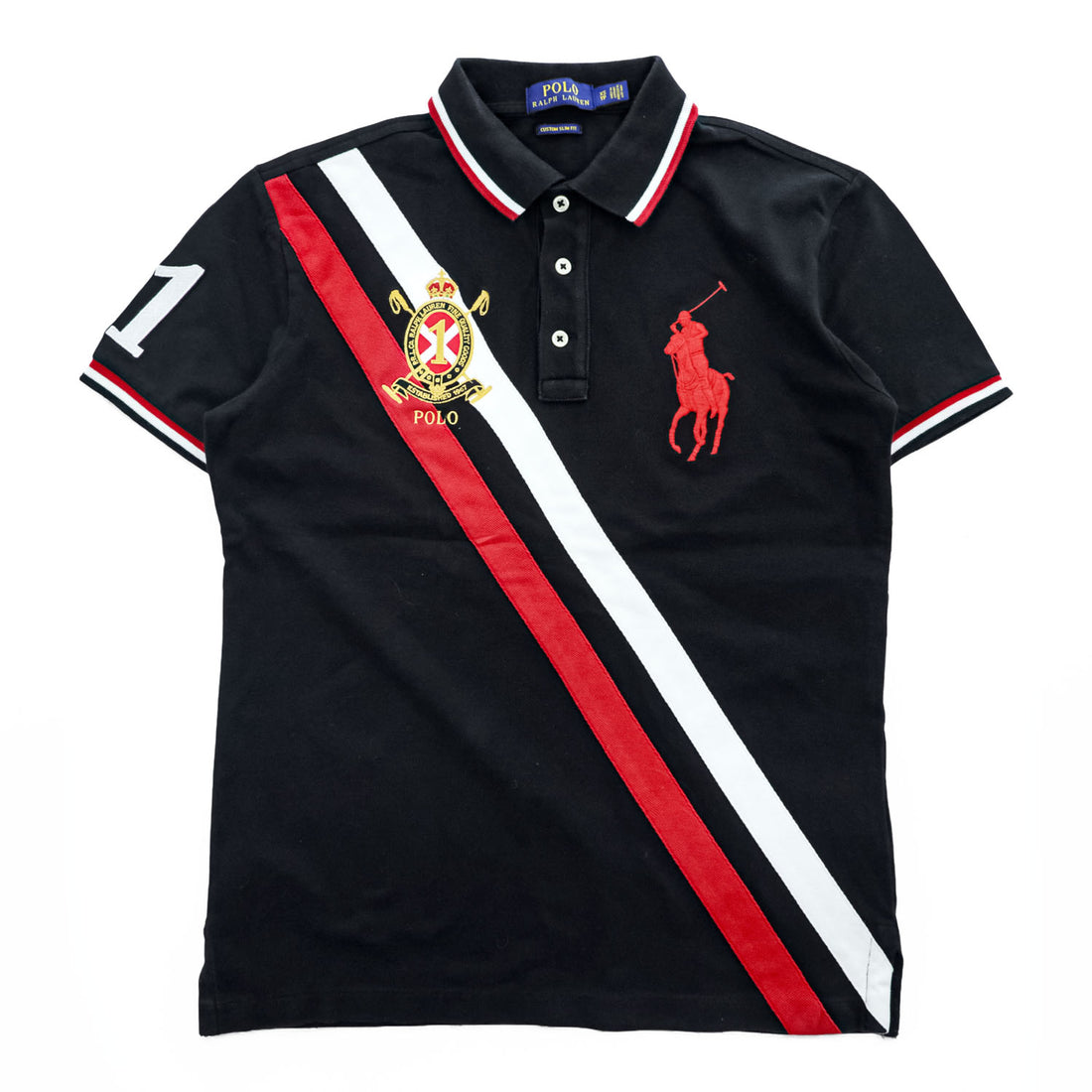 Polo Ralph Lauren ポロシャツ XS ブラック CUSTOM SLIM FIT ビッグポニー エンブレム ラインデザイン