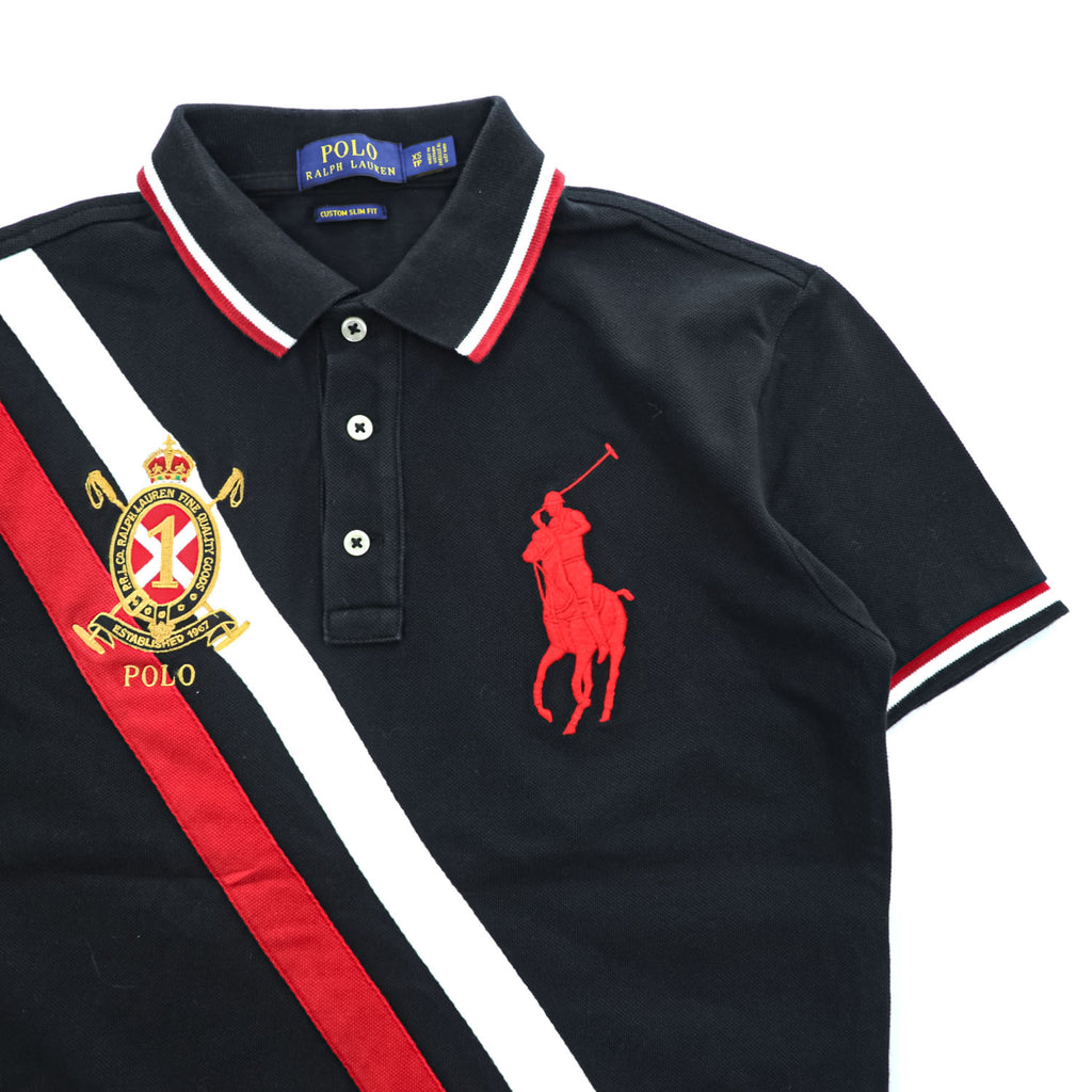 Polo Ralph Lauren ポロシャツ XS ブラック CUSTOM SLIM FIT ビッグポニー エンブレム ラインデザイン