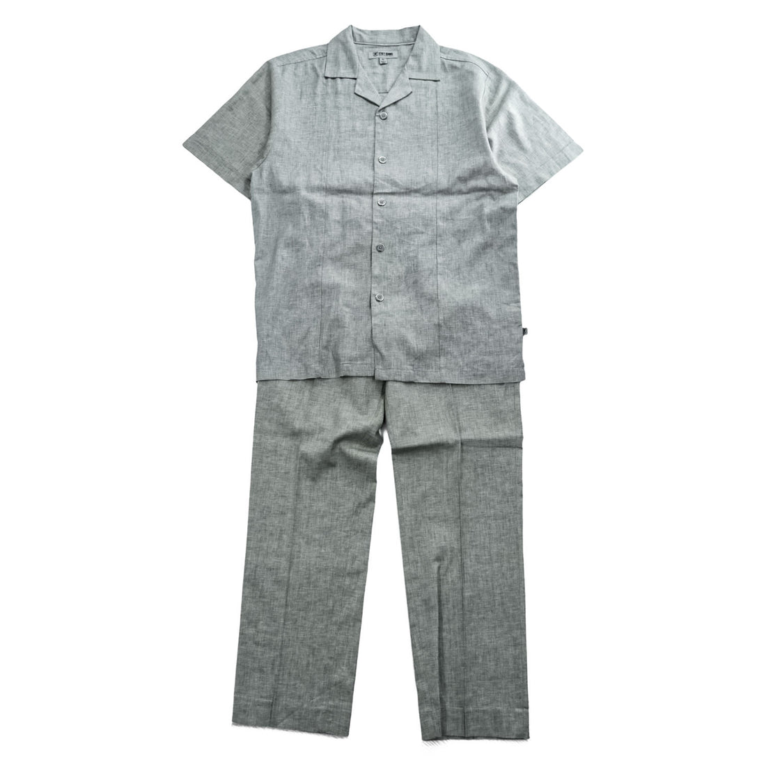 STACY ADAMS Short Sleeve Open-Collar Shirt & Slacks Set Gray 70% Linen 30% Rayon XL (W34)