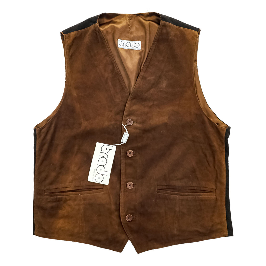 brado FLINIO/2 Suede Leather Vest Brown with Black Back Adjustable Back Strap Lined Polyester Size 52 (JP LL) - Tagged