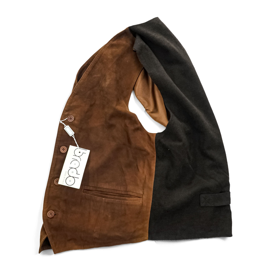 brado FLINIO/2 Suede Leather Vest Brown with Black Back Adjustable Back Strap Lined Polyester Size 52 (JP LL) - Tagged