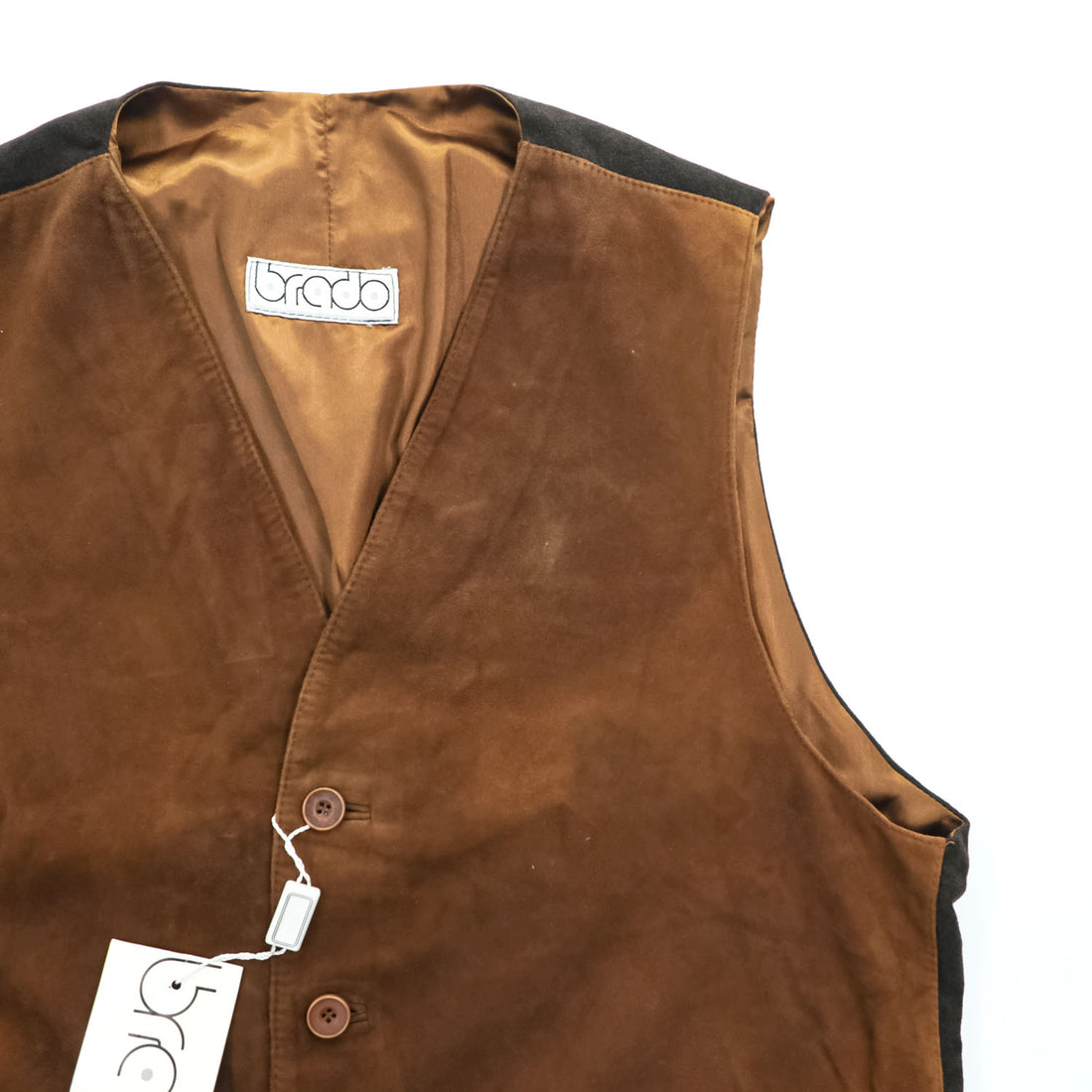 brado FLINIO/2 Suede Leather Vest Brown with Black Back Adjustable Back Strap Lined Polyester Size 52 (JP LL) - Tagged