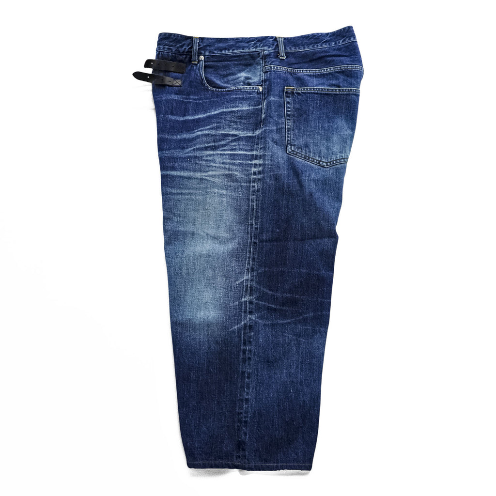 FACETASM BIG&SLIM Asymmetry Denim Wide Straight Jeans Indigo Faded Selvedge Side Buckles Button Fly 100% Cotton Size S (Waist 88cm)