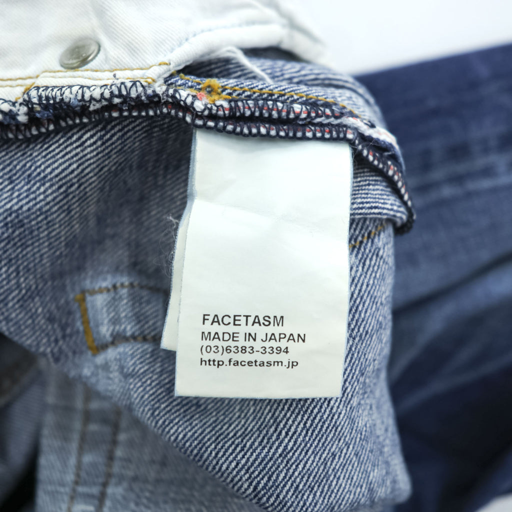 FACETASM BIG&SLIM Asymmetry Denim Wide Straight Jeans Indigo Faded Selvedge Side Buckles Button Fly 100% Cotton Size S (Waist 88cm)