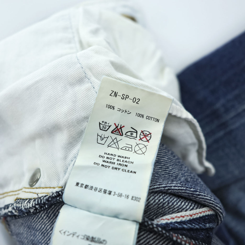 FACETASM BIG&SLIM Asymmetry Denim Wide Straight Jeans Indigo Faded Selvedge Side Buckles Button Fly 100% Cotton Size S (Waist 88cm)