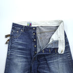 FACETASM BIG&SLIM Asymmetry Denim Wide Straight Jeans Indigo Faded Selvedge Side Buckles Button Fly 100% Cotton Size S (Waist 88cm)