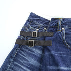 FACETASM BIG&SLIM Asymmetry Denim Wide Straight Jeans Indigo Faded Selvedge Side Buckles Button Fly 100% Cotton Size S (Waist 88cm)