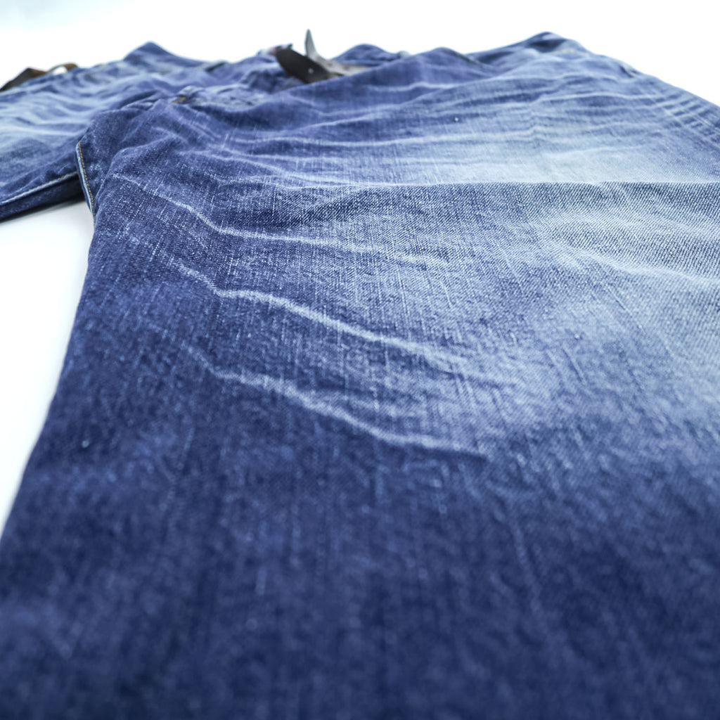 FACETASM BIG&SLIM Asymmetry Denim Wide Straight Jeans Indigo Faded Selvedge Side Buckles Button Fly 100% Cotton Size S (Waist 88cm)
