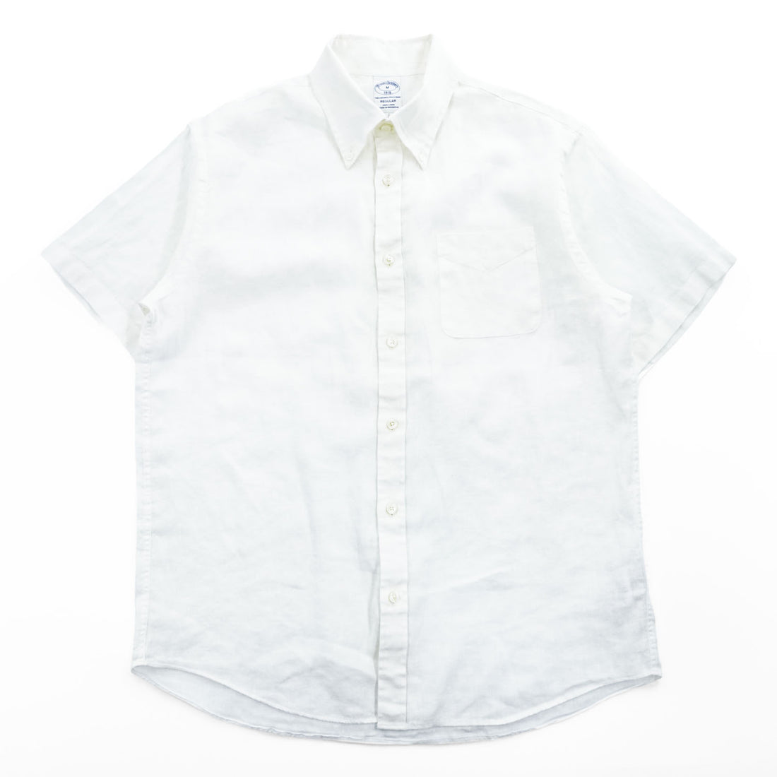Brooks Brothers リネン 半袖シャツ M ホワイト 麻100% THE ORIGINAL POLO SHIRT ボタンダウン REGULAR