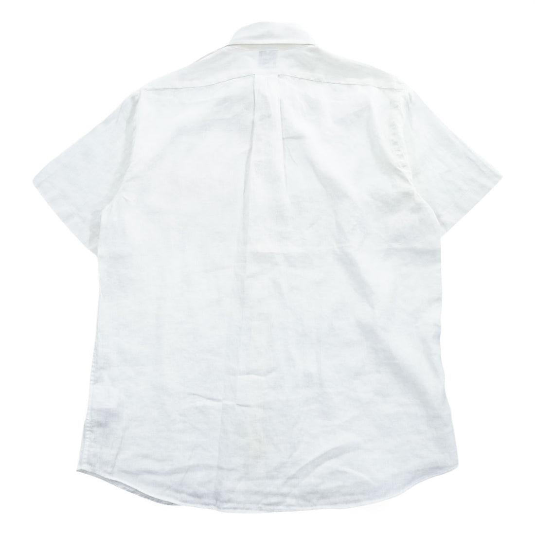 Brooks Brothers Short Sleeve Button-Down Linen Shirt White M Regular 100% Linen Pocket
