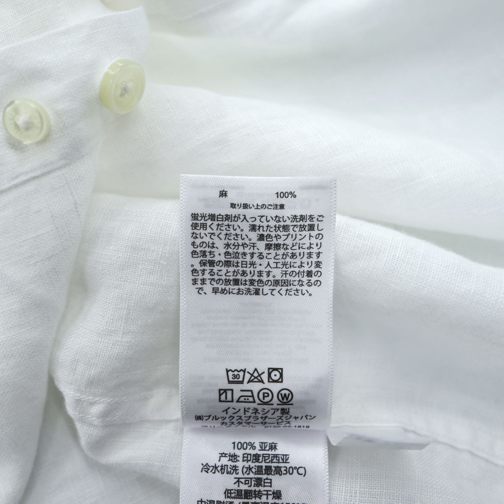 Brooks Brothers Short Sleeve Button-Down Linen Shirt White M Regular 100% Linen Pocket