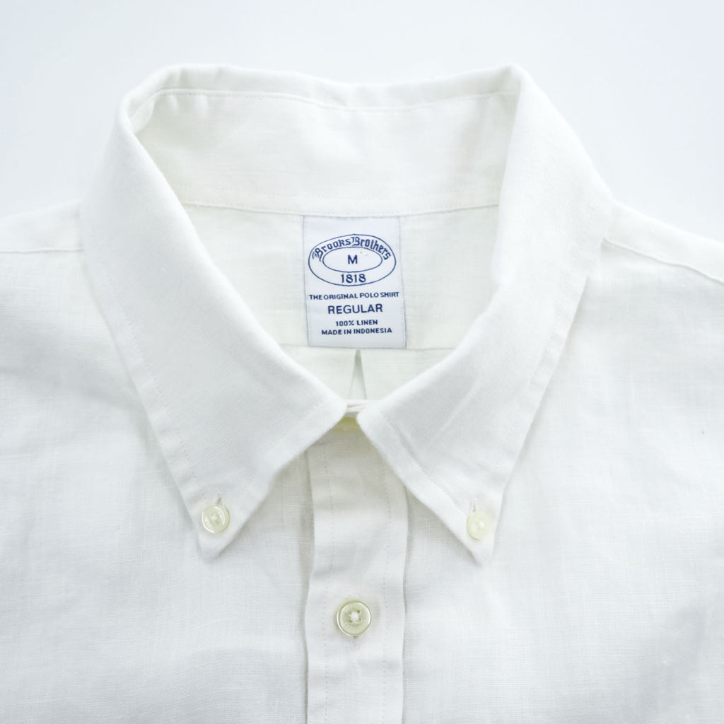 Brooks Brothers Short Sleeve Button-Down Linen Shirt White M Regular 100% Linen Pocket