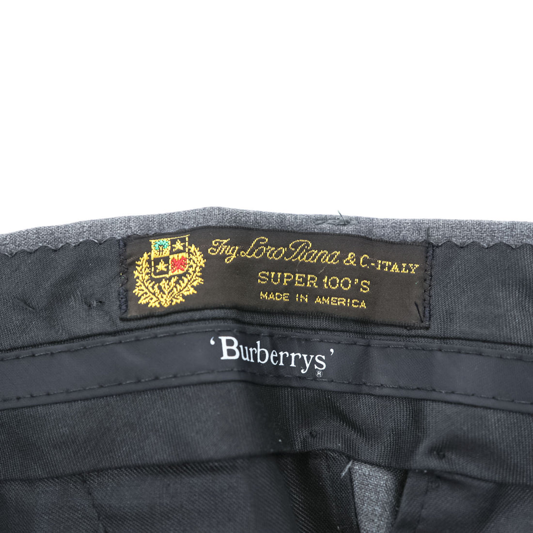 Vintage Burberrys (Saks Fifth Ave) Loro Piana Super 100's Wool Dress Trousers Charcoal Gray 2-Pleat Cuffed W100cm XL Made in USA