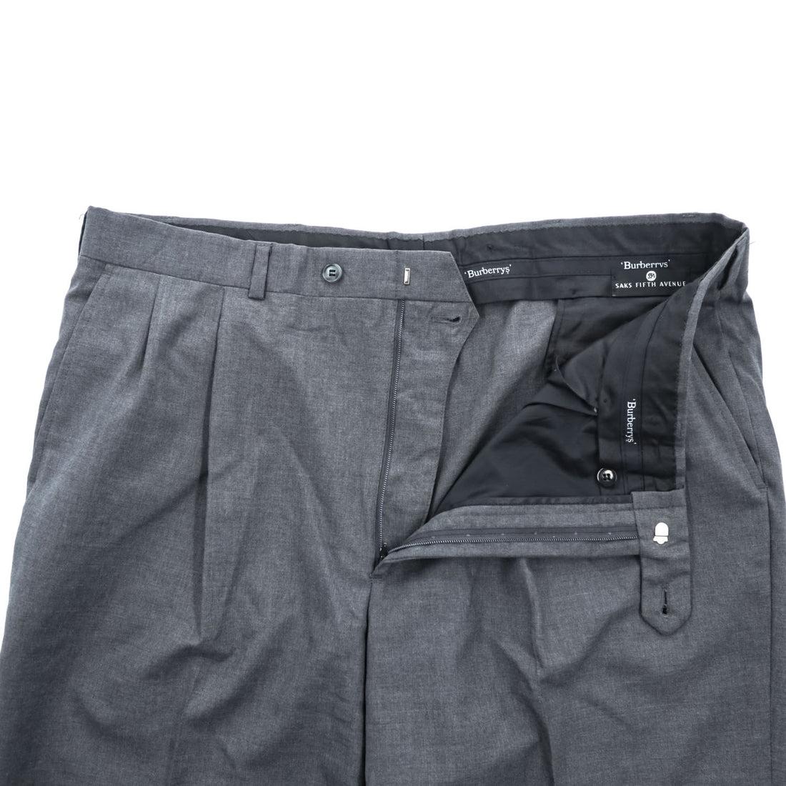 Vintage Burberrys (Saks Fifth Ave) Loro Piana Super 100's Wool Dress Trousers Charcoal Gray 2-Pleat Cuffed W100cm XL Made in USA