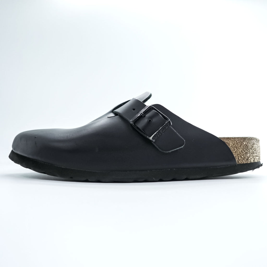 Birkenstock Boston Black Leather Clog Sandals Cork Footbed Suede Insole Buckle EU41 / JP26.5cm