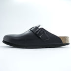 Birkenstock Boston Black Leather Clog Sandals Cork Footbed Suede Insole Buckle EU41 / JP26.5cm