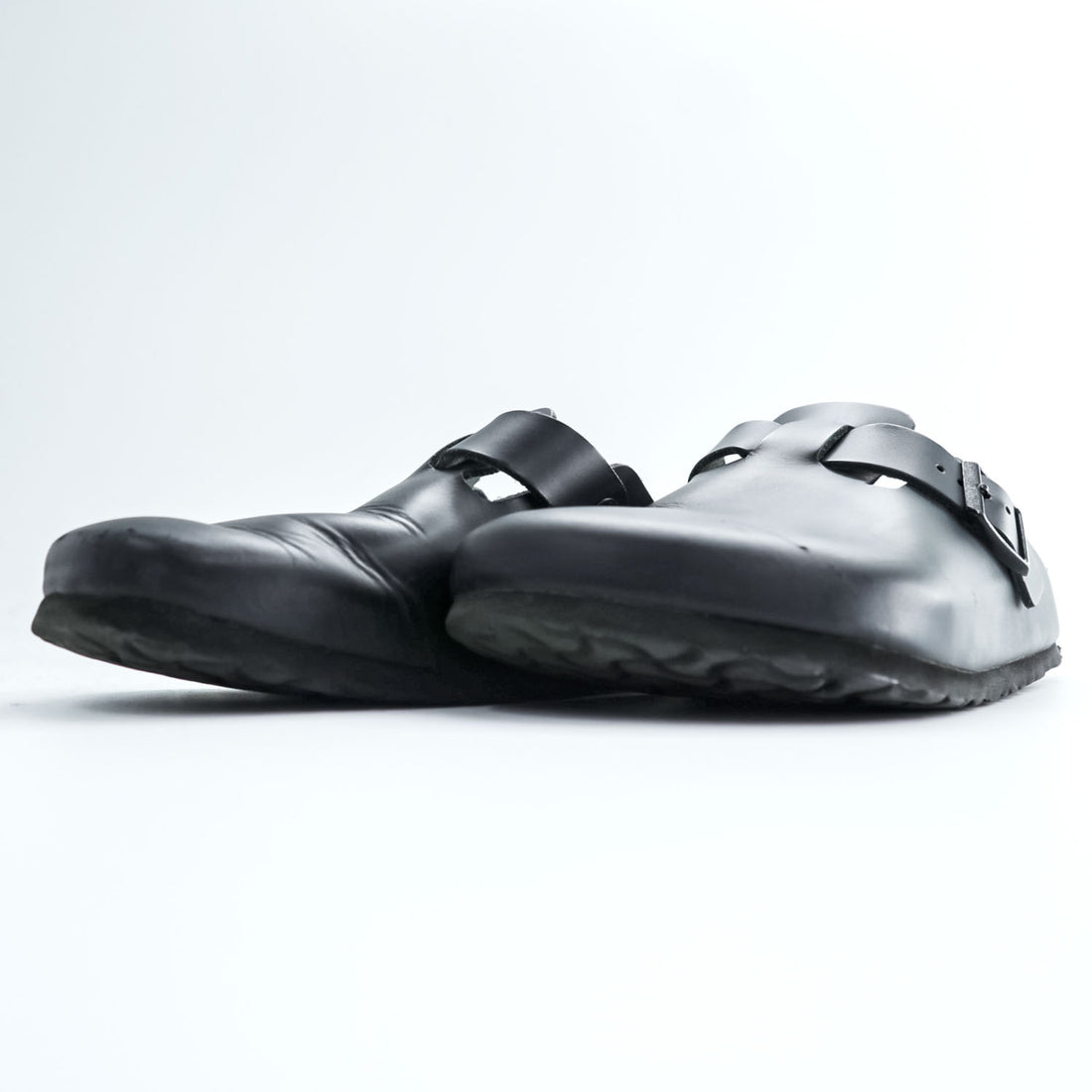 Birkenstock Boston Black Leather Clog Sandals Cork Footbed Suede Insole Buckle EU41 / JP26.5cm
