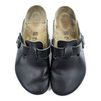 Birkenstock Boston Black Leather Clog Sandals Cork Footbed Suede Insole Buckle EU41 / JP26.5cm