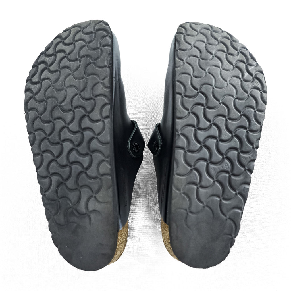 Birkenstock Boston Black Leather Clog Sandals Cork Footbed Suede Insole Buckle EU41 / JP26.5cm