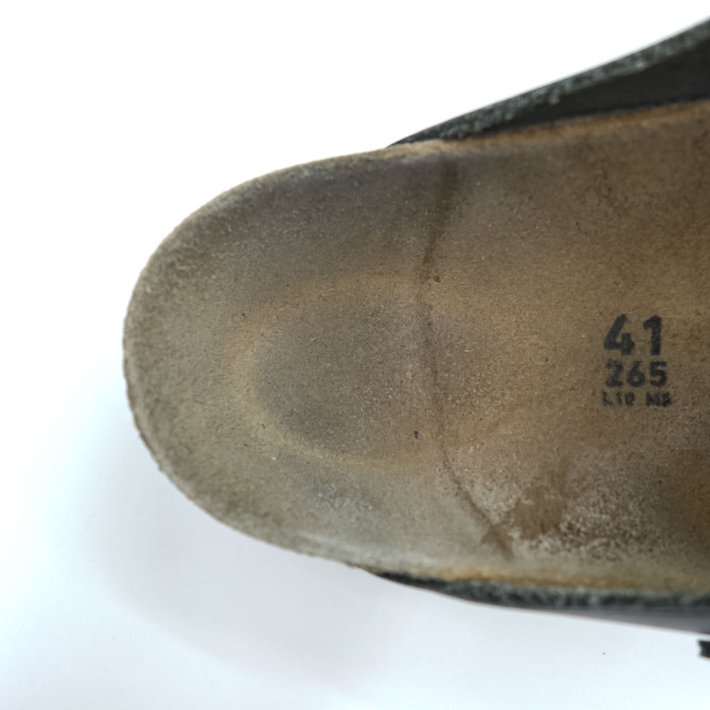 Birkenstock Boston Black Leather Clog Sandals Cork Footbed Suede Insole Buckle EU41 / JP26.5cm