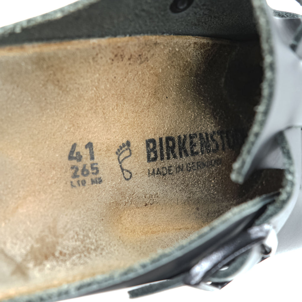 Birkenstock Boston Black Leather Clog Sandals Cork Footbed Suede Insole Buckle EU41 / JP26.5cm